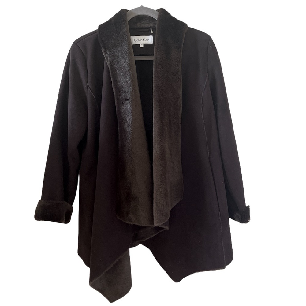 Calvin Klein Faux fur and suede swing coat petite medium